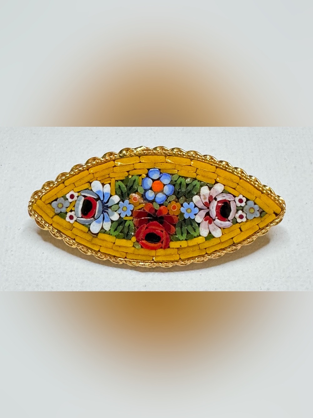 Micro-Mosaic Yellow Floral Brooch - Italy